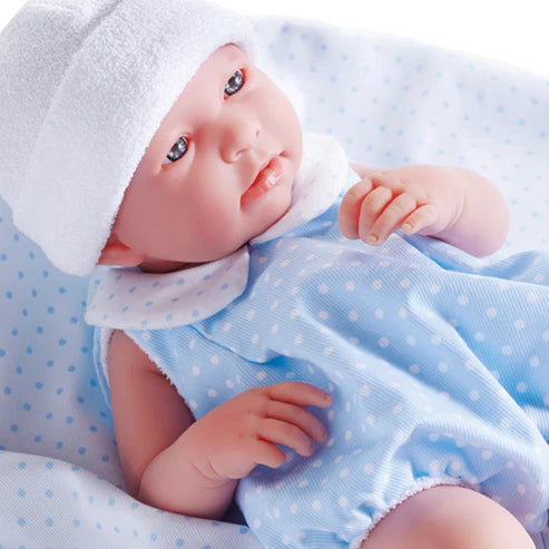 Original Handcrafted in Spain La Newborn All-Vinyl Real Boy Baby Doll-Blue Bubble Suit & Blanket