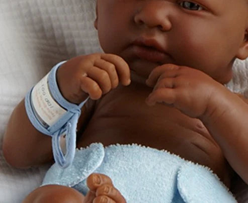 Original Handcrafted in Spain La Newborn Baby Doll African "First Day" Real Boy