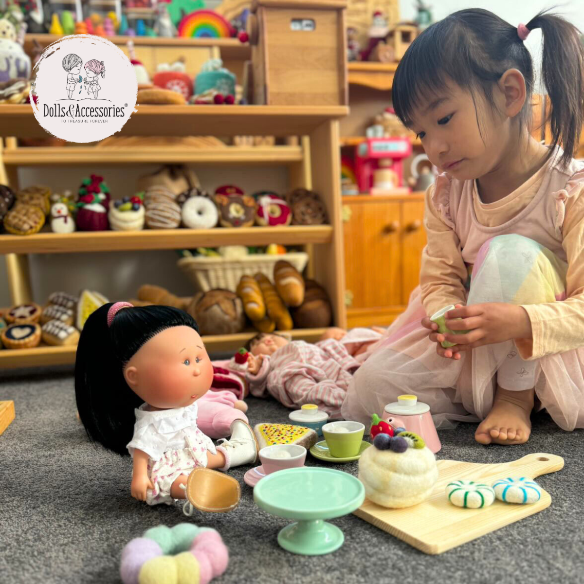 Handcrafted Collectible Mia Pink Stars Asian Ponytail Black Hair by Nines D&