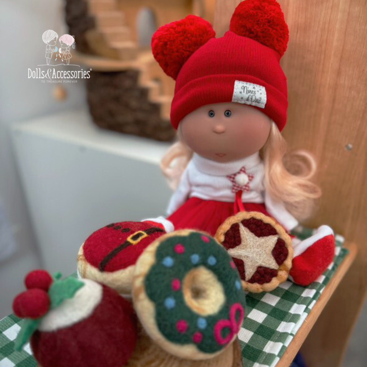 Handcrafted Collectible Mia Christmas Gingerbread Cookie Doll by Nines D&