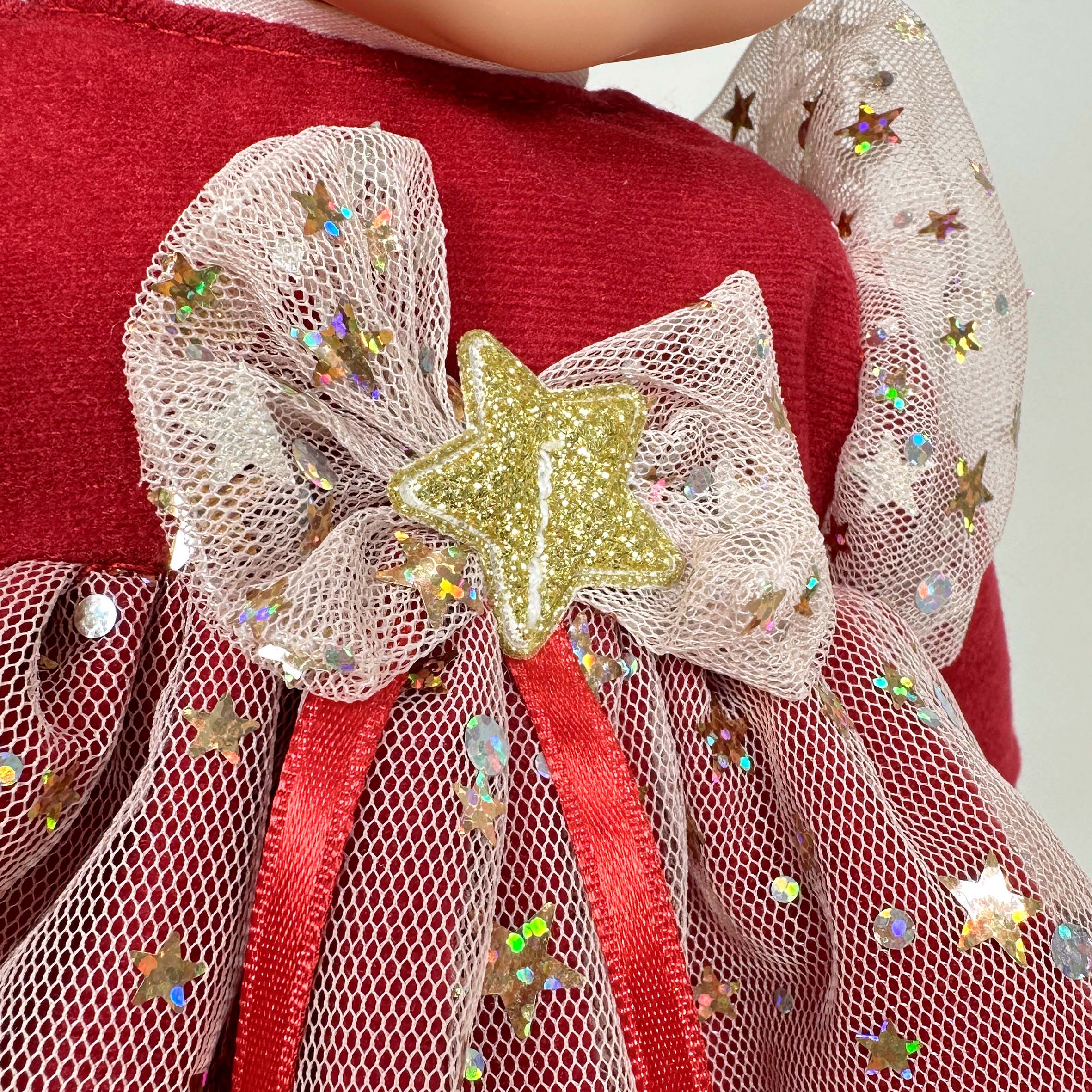 Handcrafted Little Susi Christmas Doll Brunette Red Dress by Nines D&