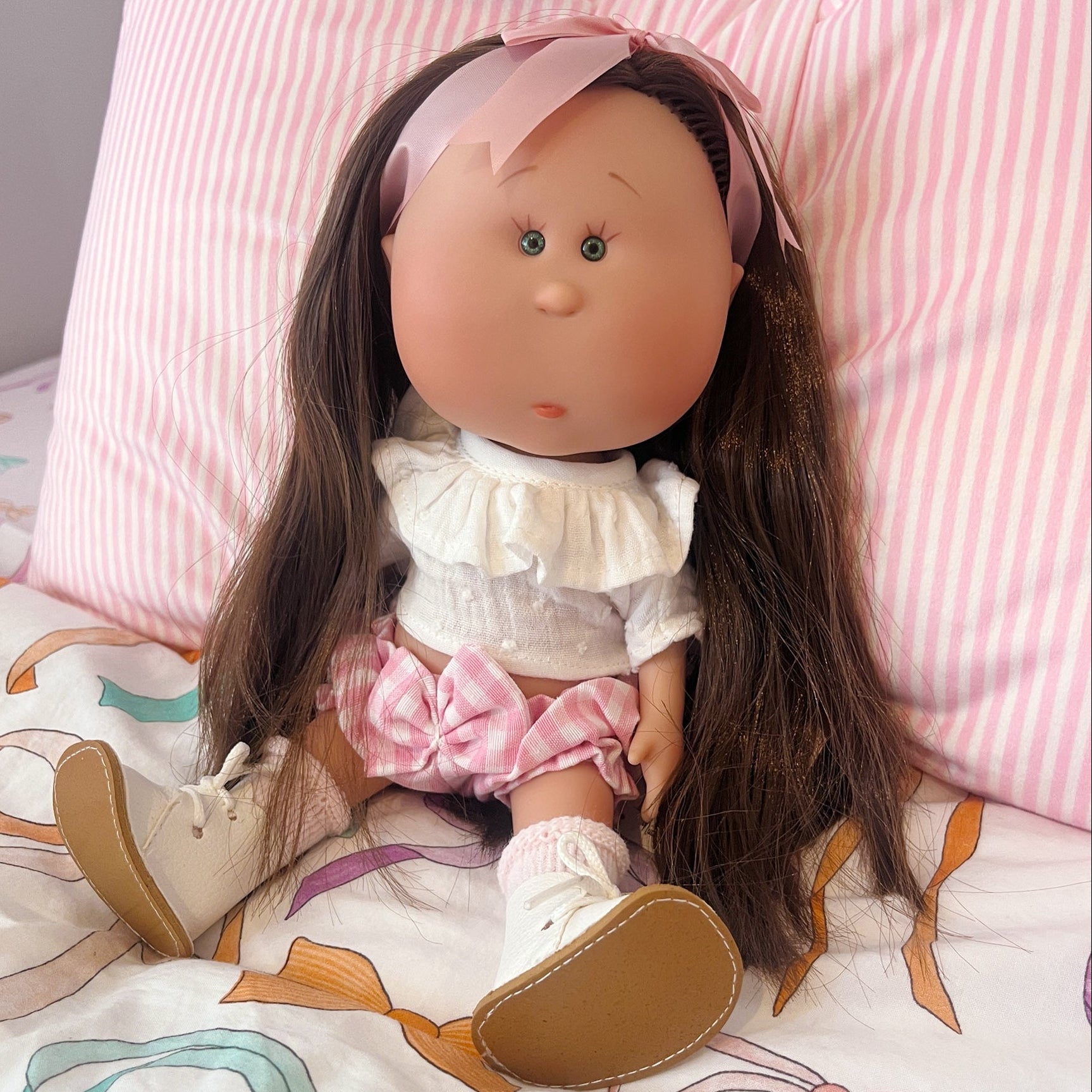 Handcrafted Collectible Mia Pink Vichy Doll by Nines D&