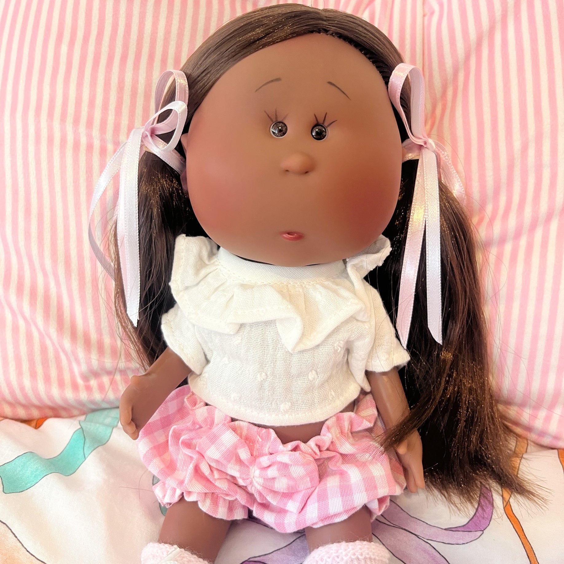 Handcrafted Collectible Mia Pink Vichy Doll by Nines D&