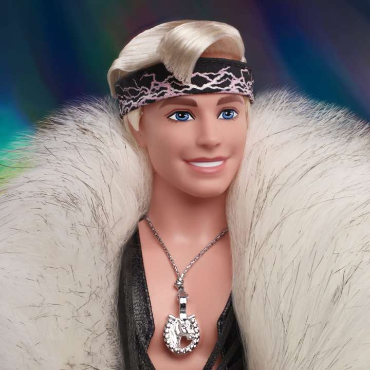 Barbie the Movie Collectible Ken Doll Wearing Faux Fur Coat And Black Fringe Vest
