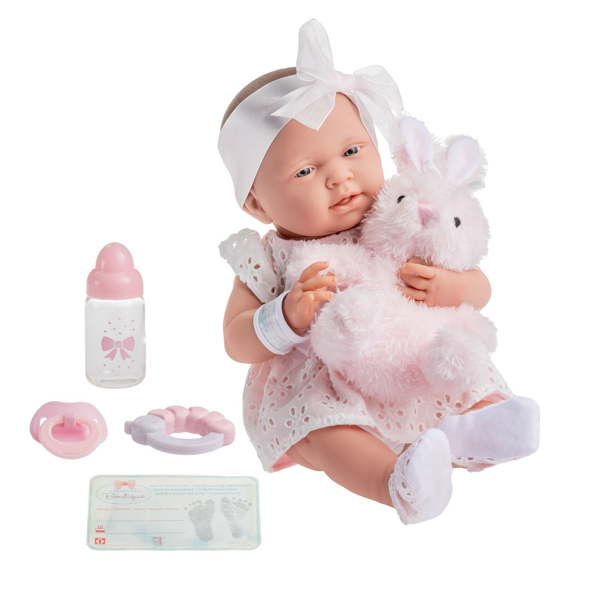 La Newborn All Vinyl Real Girl Baby Doll Pink Ribbon Deluxe Set