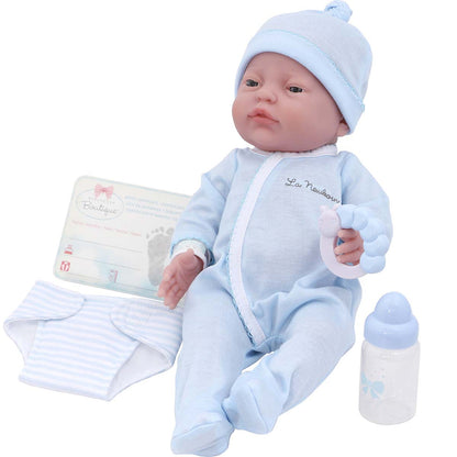 La Newborn All-Vinyl Baby Doll in blue set with accessories