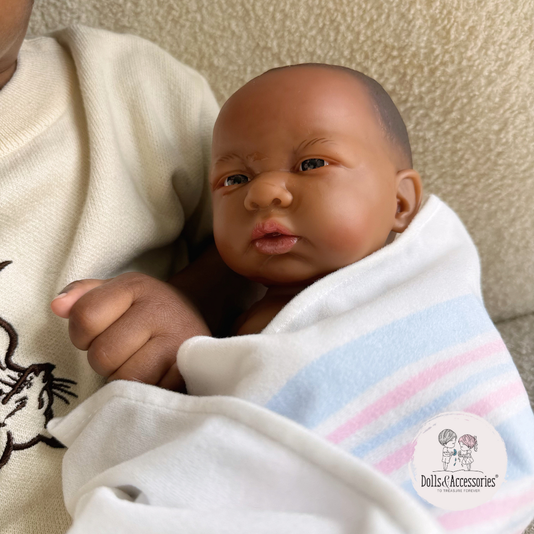Original Handcrafted in Spain La Newborn Baby Doll African "First Day" Real Boy
