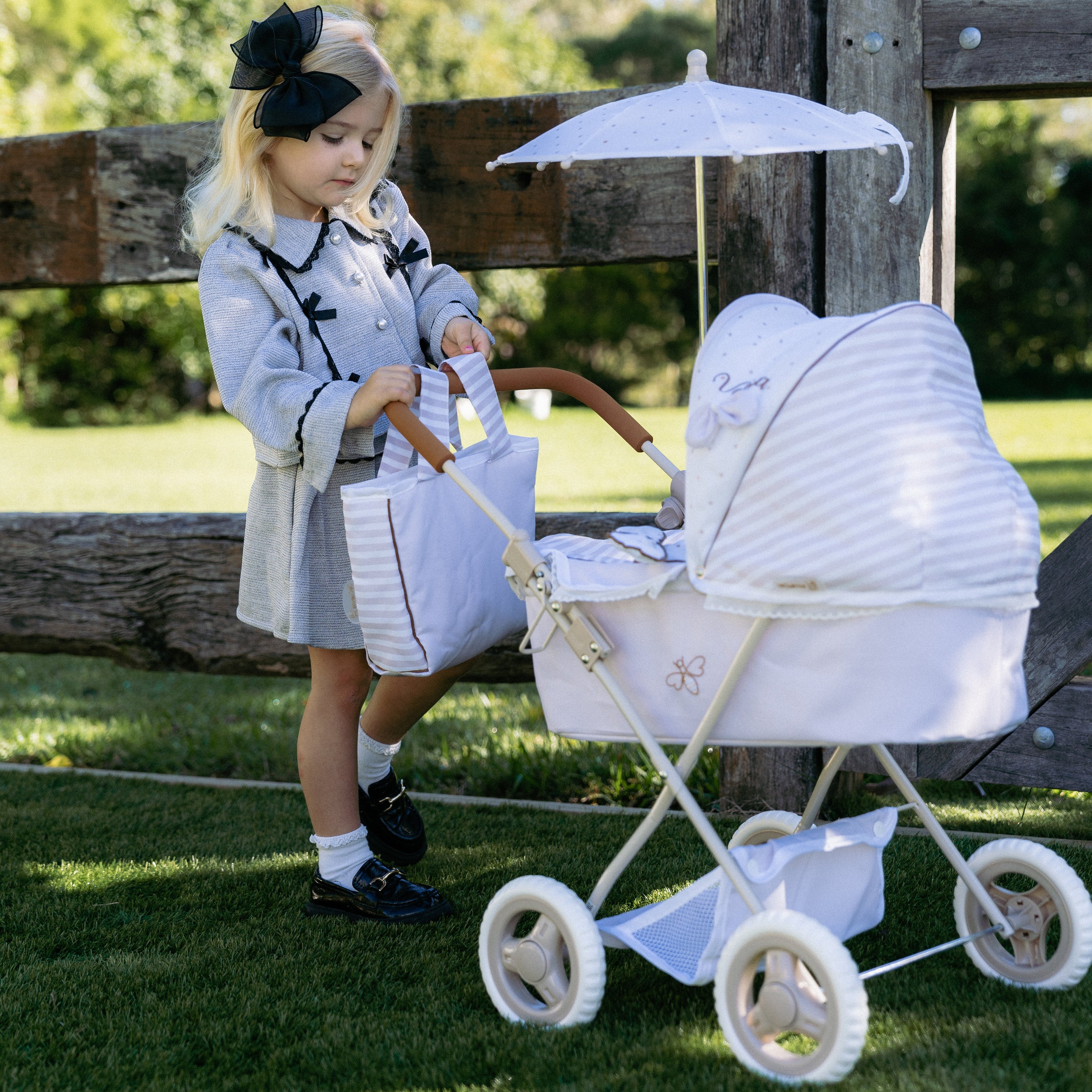 DeCuevas Toys Verona Folding Twin Doll Pram with Bag