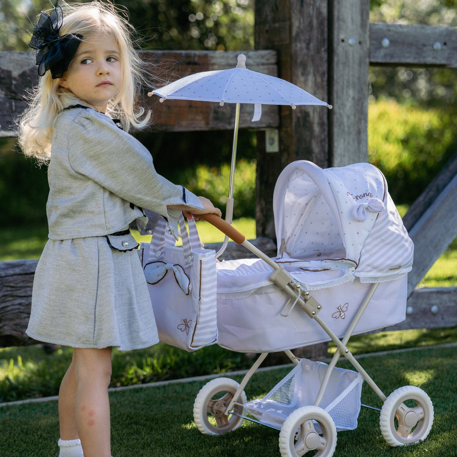 DeCuevas Toys Verona Folding Twin Doll Pram with Bag