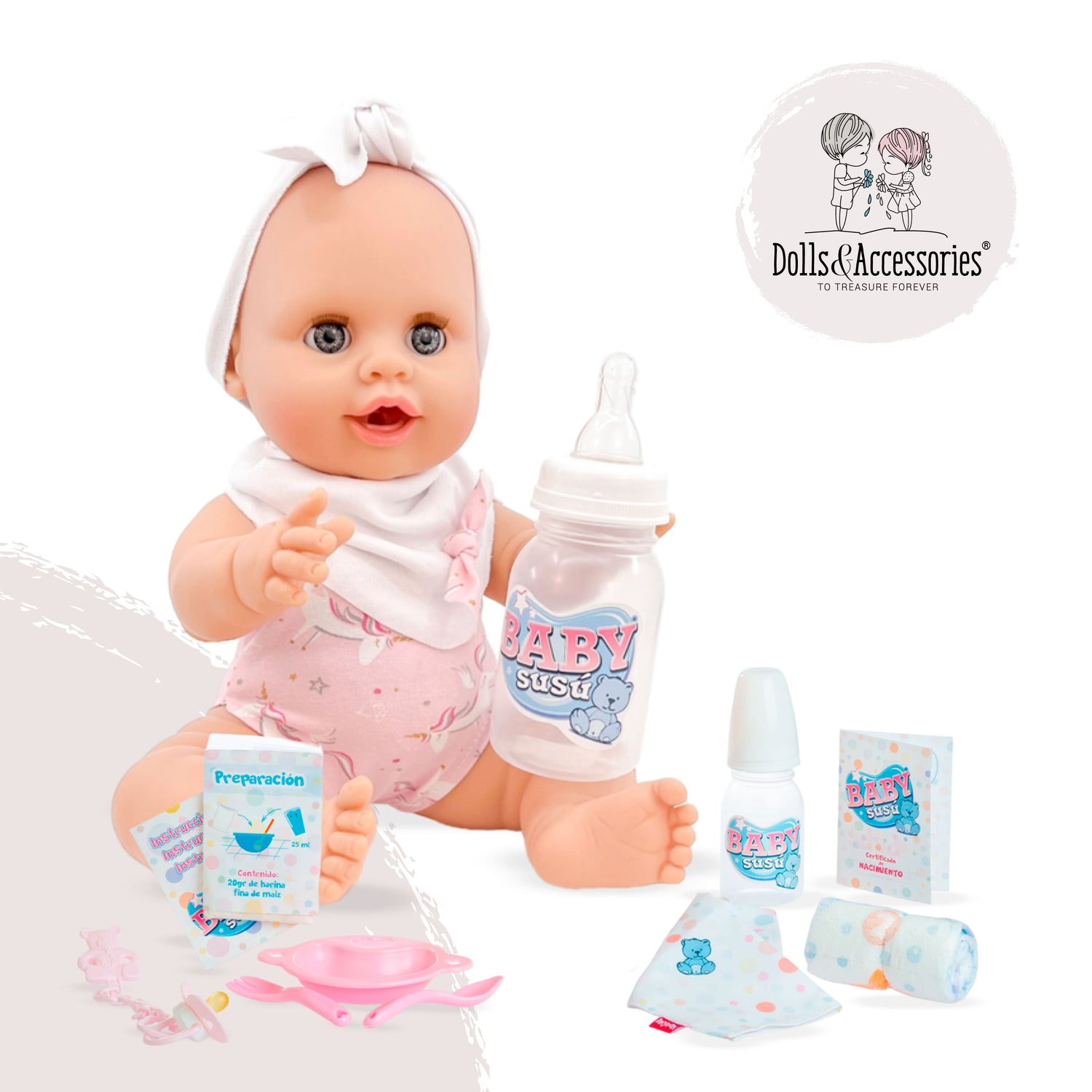 Interactive Baby Doll Susú Pink and White