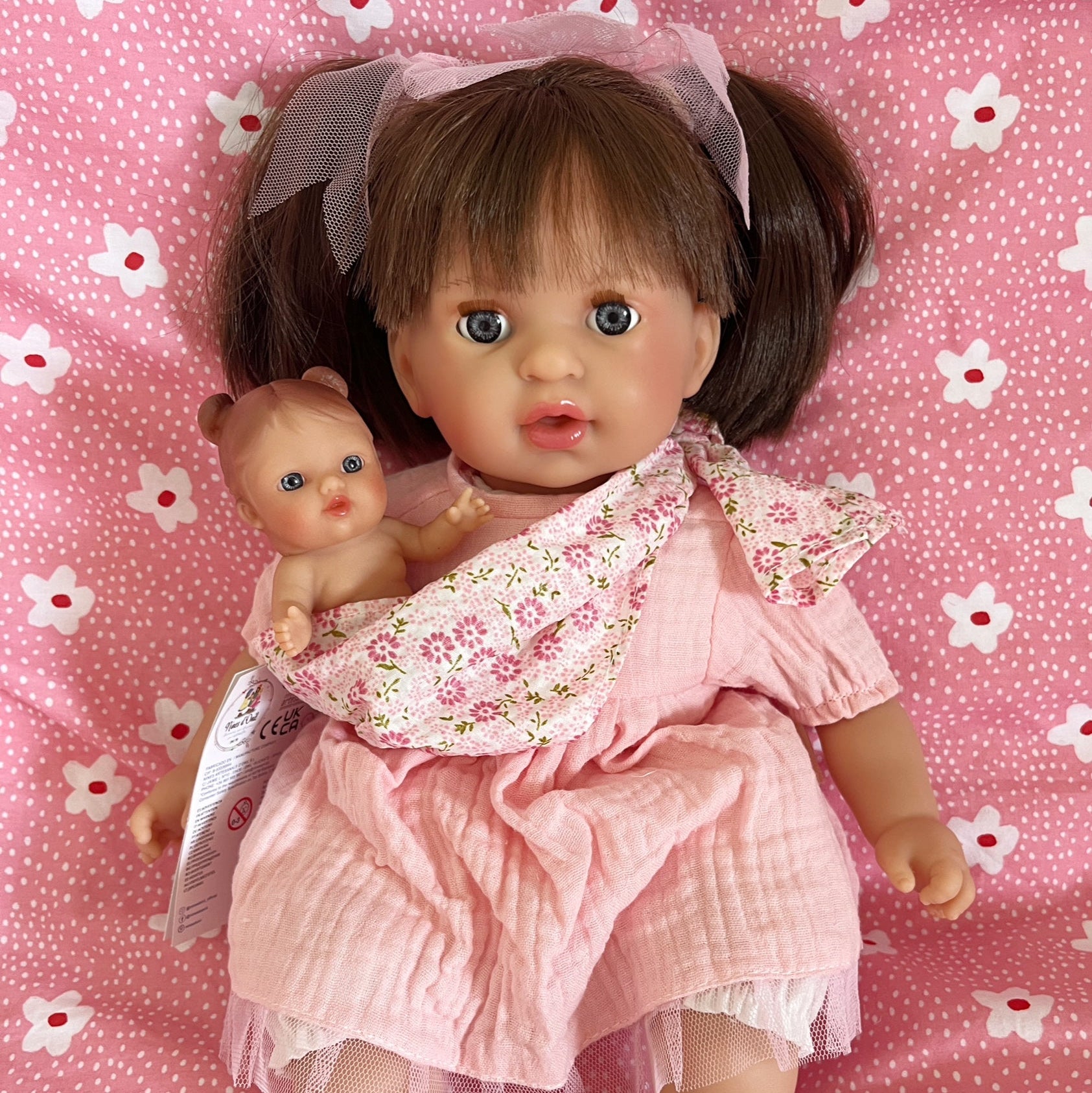 Handcrafted Baby Doll Brunette Alex with Baby by Nines d&