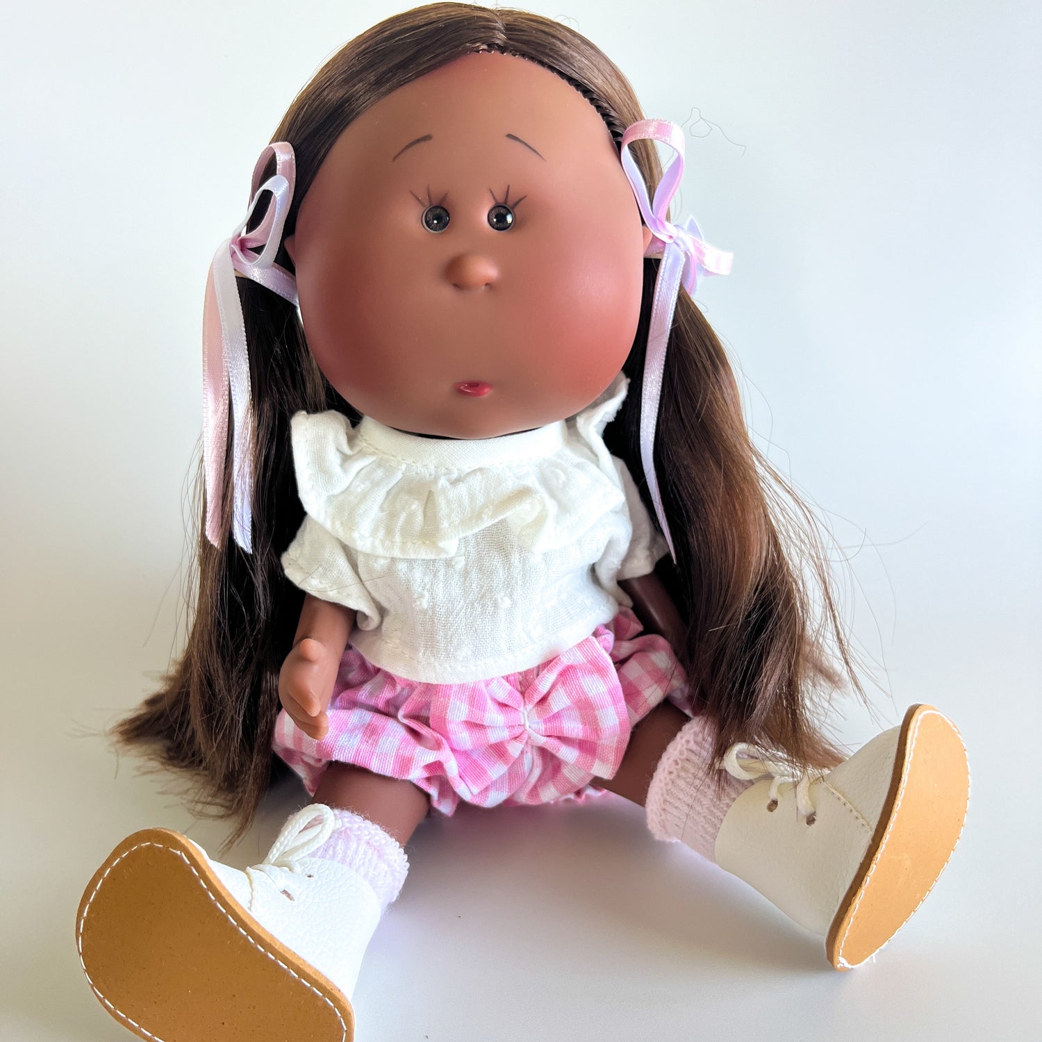 Handcrafted Collectible Mia Pink Vichy Doll by Nines D&