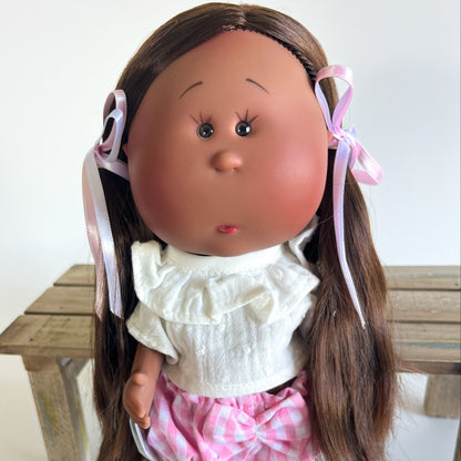 Handcrafted Collectible Mia Pink Vichy Doll by Nines D&