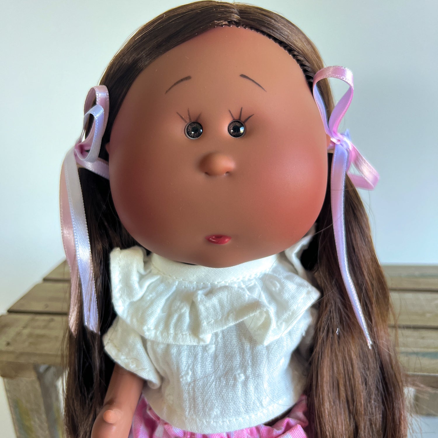 Handcrafted Collectible Mia Pink Vichy Doll by Nines D&
