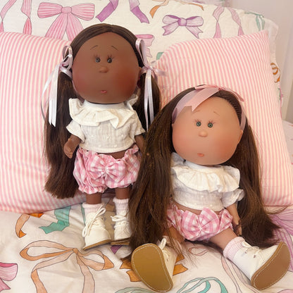 Handcrafted Collectible Mia Pink Vichy Doll by Nines D&