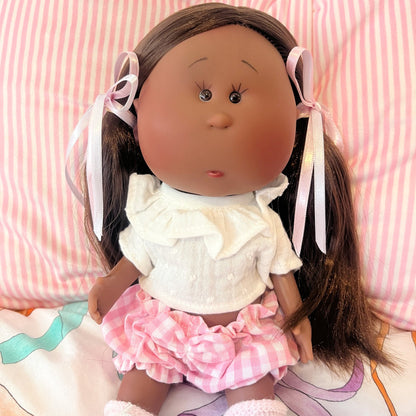 Handcrafted Collectible Mia Pink Vichy Doll by Nines D&